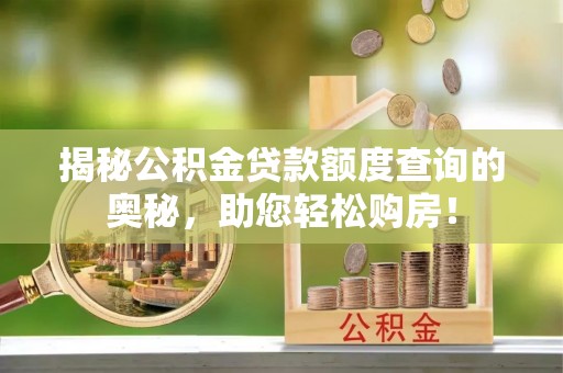泸水揭秘公积金贷款额度查询的奥秘，助您轻松购房！